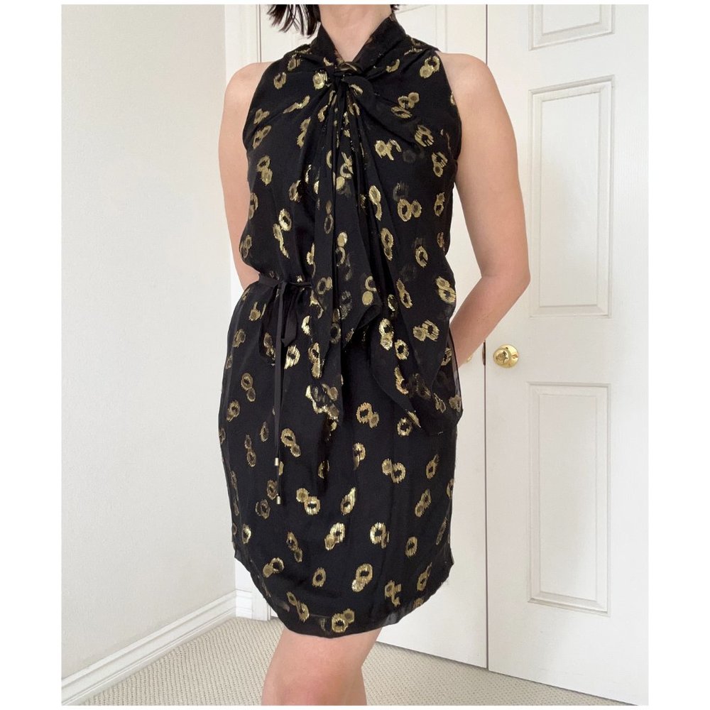 Diane von Furstenberg x BARNEYS Sleeveless Silk Dress, Black Gold Cheetah Print